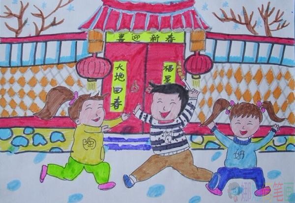 过年绘画,欢欢喜喜过大年儿童画