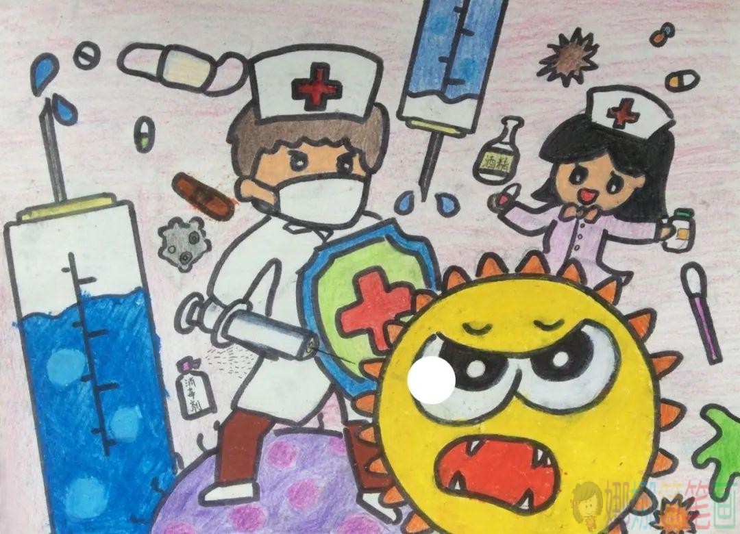 抗击病毒少儿绘画作品图片