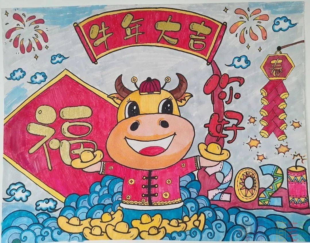 牛年儿童画,牛年绘画图片