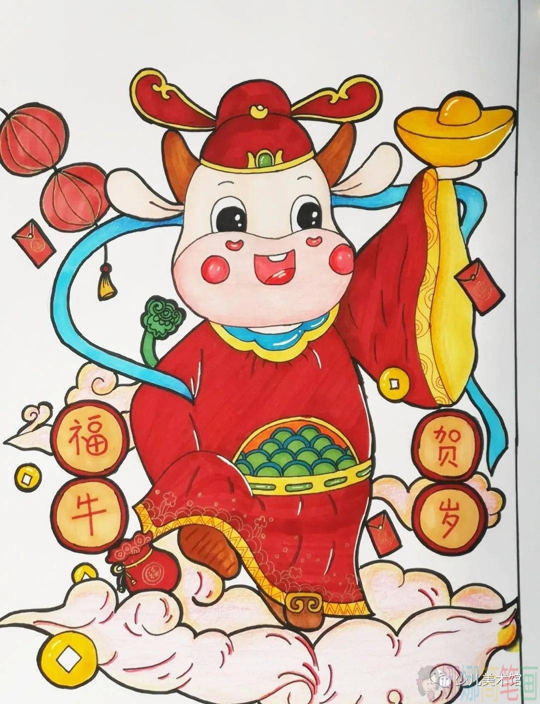 牛年儿童画优秀绘画作品
