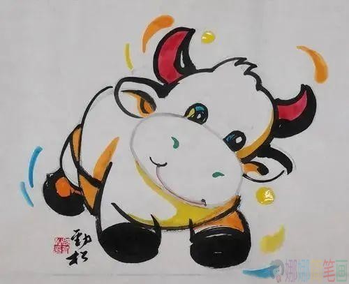牛年主题儿童画,小朋友画牛年