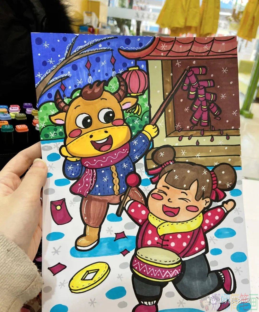 牛年春节画画图片