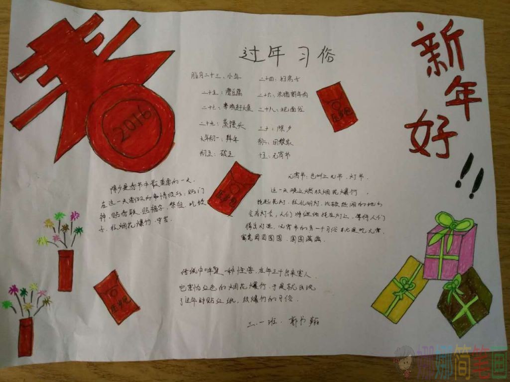 新年春节手抄报,新年快乐手抄报
